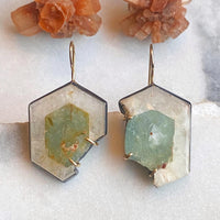 Aquamarine-in-Quartz Slice Earrings